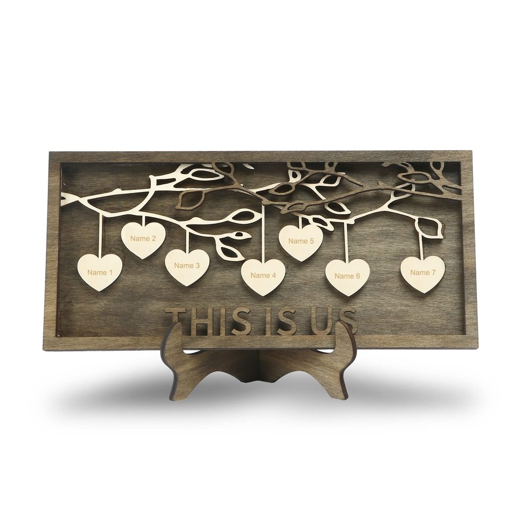 Zomodia Gifts for Mom,Personalized Family Tree Sign with Custom Names Wooden Plaques Decor Engraved Family Names Desk Plaque Mothers Day Gifts (7 Names, Family Tree)