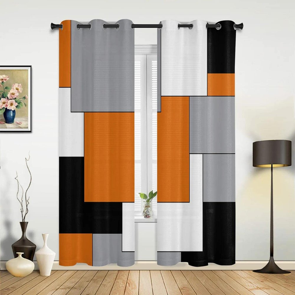 XIANGPEIFBH Orange Black Grey Abstract Window Curtains for Living Room Bedroom Kitchen Window Treatments Home Decor Drapes 46(W) x(H) 54in/118x138cmx2pcs