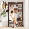 BON AUGURE Hall Tree with Shoe Storage, 5-in-1 Reversible Entryway Bench with Coat Hooks for Hallway, Rustic Wood and Metal Coat Rack with Shelves for Mudroom (Rustic Oak) view 2