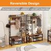 BON AUGURE Hall Tree with Shoe Storage, 5-in-1 Reversible Entryway Bench with Coat Hooks for Hallway, Rustic Wood and Metal Coat Rack with Shelves for Mudroom (Rustic Oak) view 4