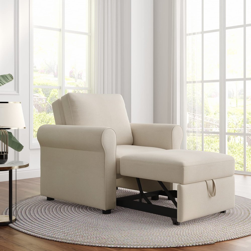 3-in-1 Sofa Bed Chair, Convertible Sleeper Chair Bed,Adjust Backrest Into a Sofa,Lounger Chair,Single Bed,Modern Chair Bed Sleeper for Adults (Beige)