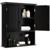 COSTWAY Wall Mounted Bathroom Cabinet, Over The Toilet Storage Cabinet w/Double Doors & Adjustable Shelf, Wood Hanging Medicine Cabinet for Living Room, Entryway, Kitchen (Black) view 1