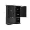 COSTWAY Wall Mounted Bathroom Cabinet, Over The Toilet Storage Cabinet w/Double Doors & Adjustable Shelf, Wood Hanging Medicine Cabinet for Living Room, Entryway, Kitchen (Black) view 3