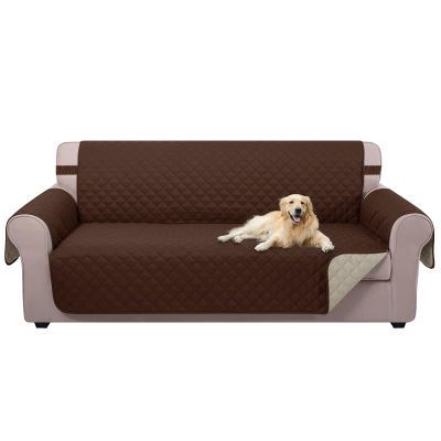 U-NICE HOME 4 Seater Sofa Cover 91 Inch Large Couch Covers for 4 Cushion Couch with Elastic Straps Water Resistant Furniture Protector Cover for Pets Cat (Sofa XX-Large, Brown/Beige)
