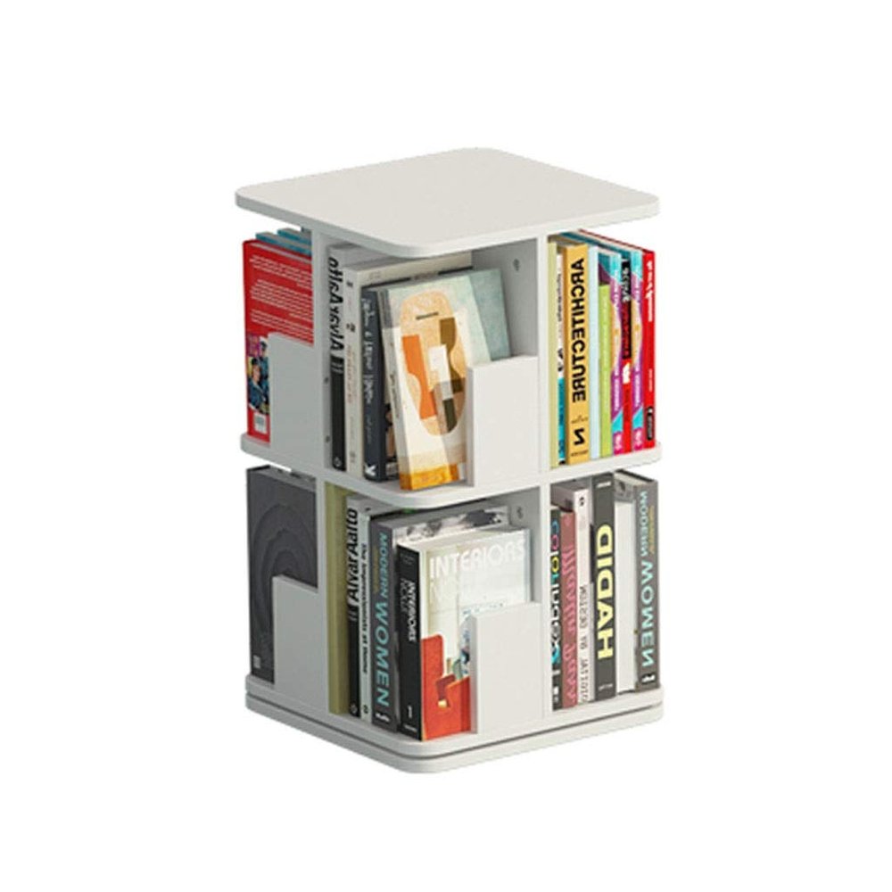 ZASUAN 360 Degree Rotating Bookshelf Granule Board Large Capacity Shelf Student's Simple Book Cabinet Shelf Organizer Bookcase Bookcases (Color : White, Size : 2 Tiers)