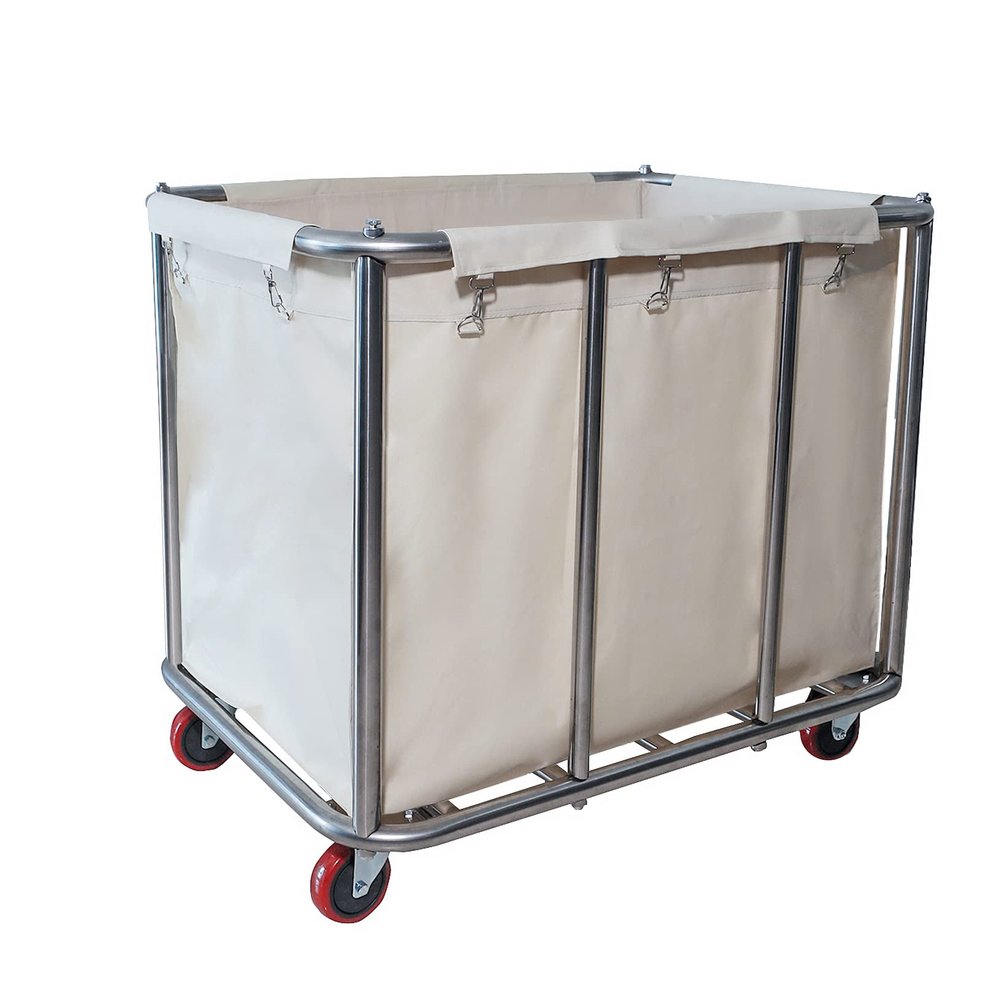 Stainless Steel Laundry Basket with Wheels, Heavy Duty Rolling Laundry Hampers for Large Family, 260 Lbs Load