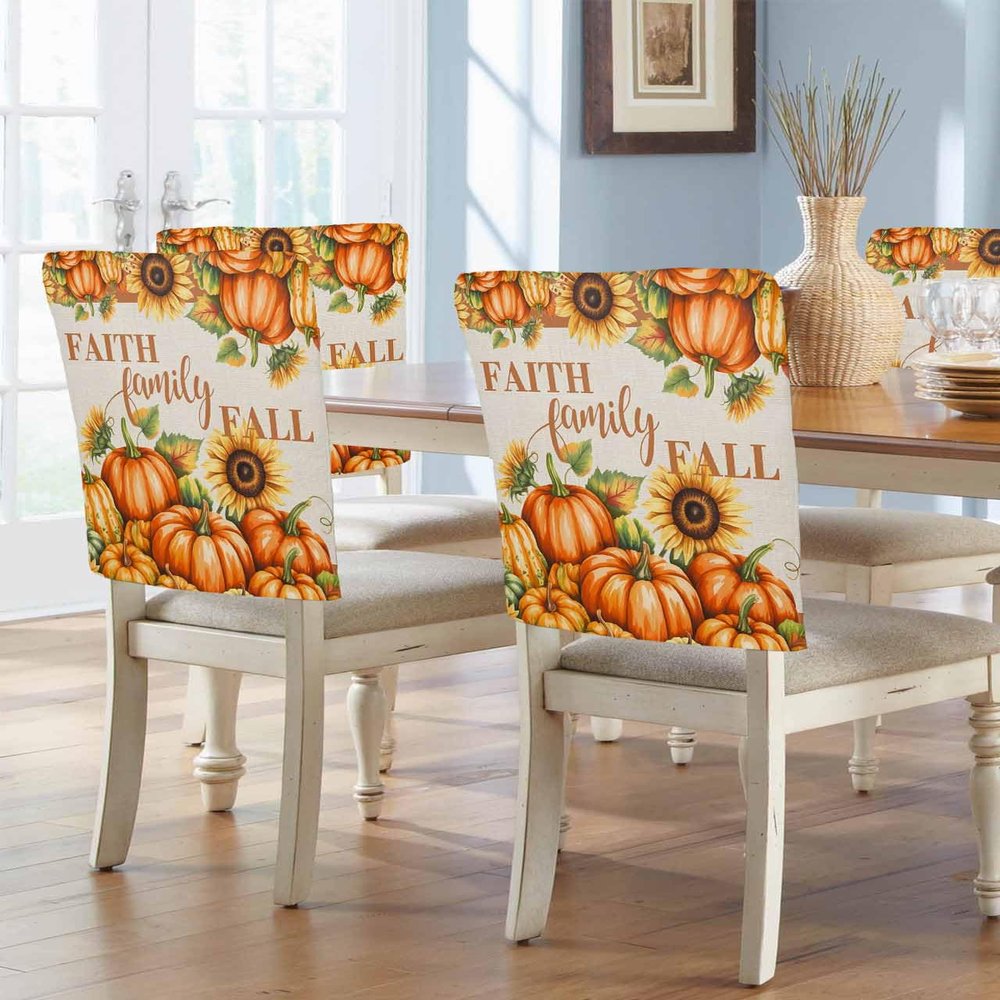 Gehucoxee Dining Chair Back Covers Set of 8, Fall Thanksgiving Chair Cover Removable Kitchen Chair Slipcovers Dining Room Seat Covers Protector for Kitchen Party Autumn Pumpkin Sunflower Harvest