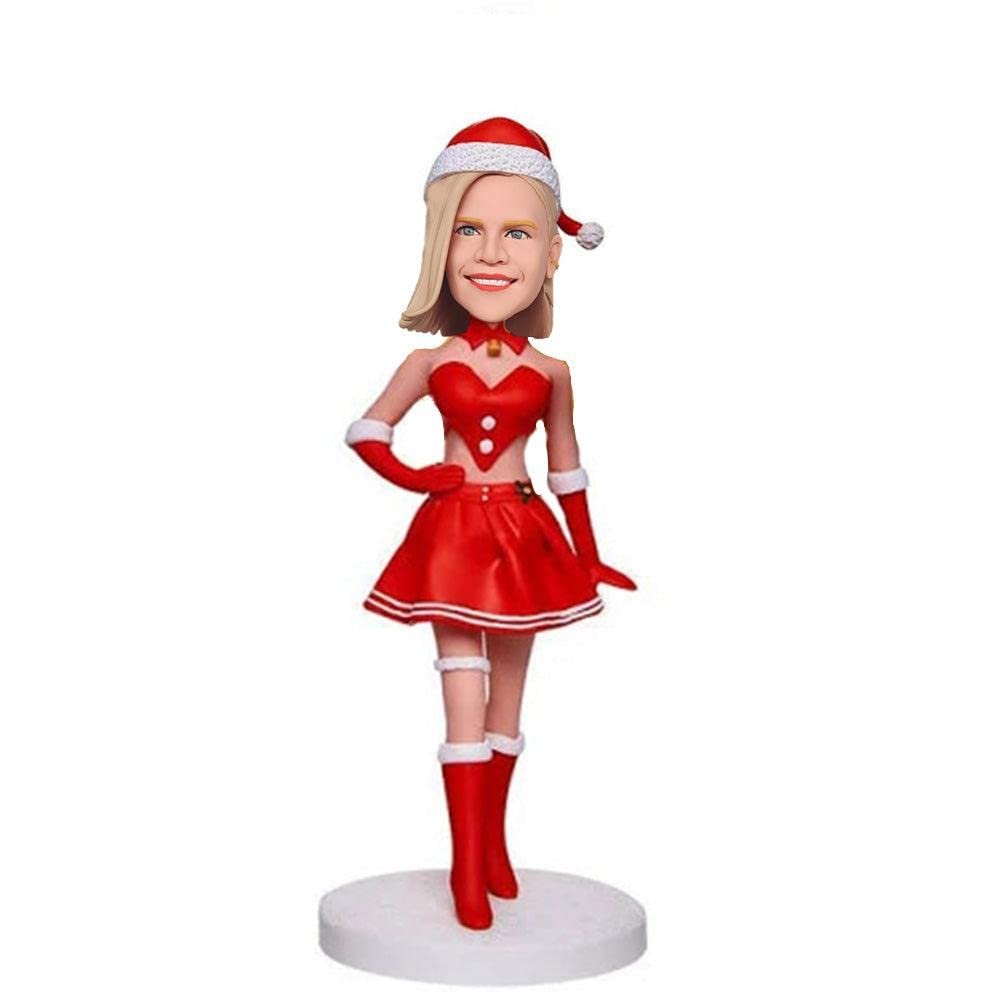 mydedor Custom Bobble-Heads Figurine Customized Doll, Girl in Christmas Dress Custom Bobble Head, Bobble Head Figures Handmade Personalized Sculpture Gift for Women