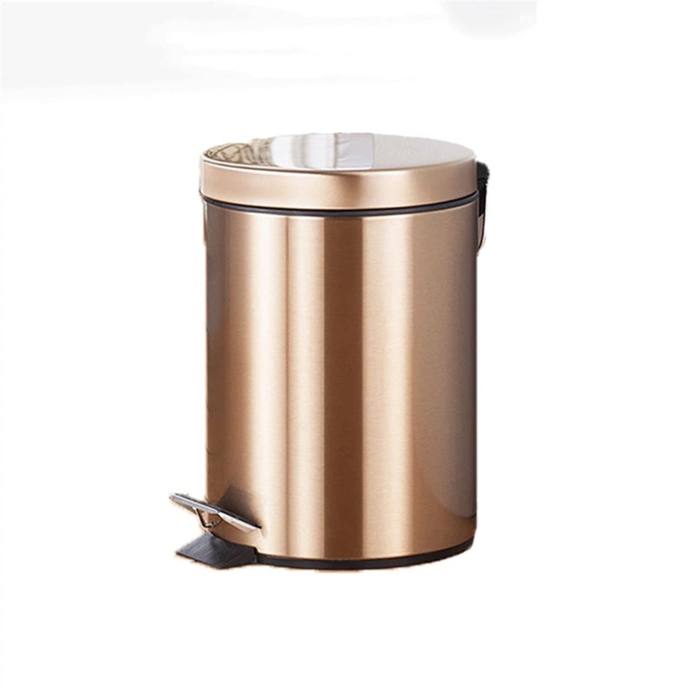 HIHELO Trash Bin Large Indoor Trash Can Round Stamped Trash Can with Lid Office Bedroom Waste Paper Basket Kitchen Trash Can (Color : Gold)