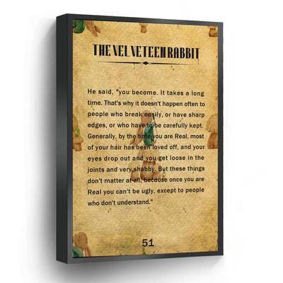 The Velveteen Rabbit Canvas Print Vintage Literature Pages Wall Art Poster For Home Office School Wall Decor Framed Artwork(Metal Framed 16" X 20")