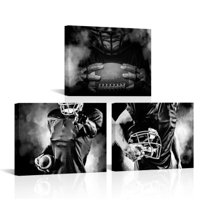 RnnJoile Football Wall Art Black and White Sport Pictures Football Boys Man Cave Bedroom Decor Framed 16"x24" (Medium)