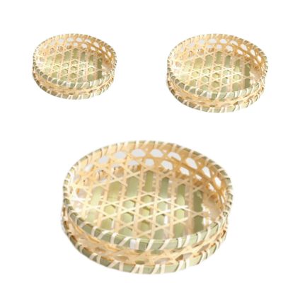 3 Pack Bamboo Woven Basket Bread Basket; 3 Size Handmade Basket Decoration Food Vegetable Serving Kitchen Storage Basket,bamboo fruit basket (Double mouth round fruit basket set)