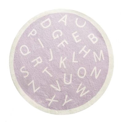 ABC Alphabet Round Rug for Kids Bedroom Play Mat Soft Plush Children Educational Learning Nursery Rug Washable Non-Slip Baby Crawling Mat Floor Carpet Playroom Circle Rug (Purple, 47 inch/3.9 ft)