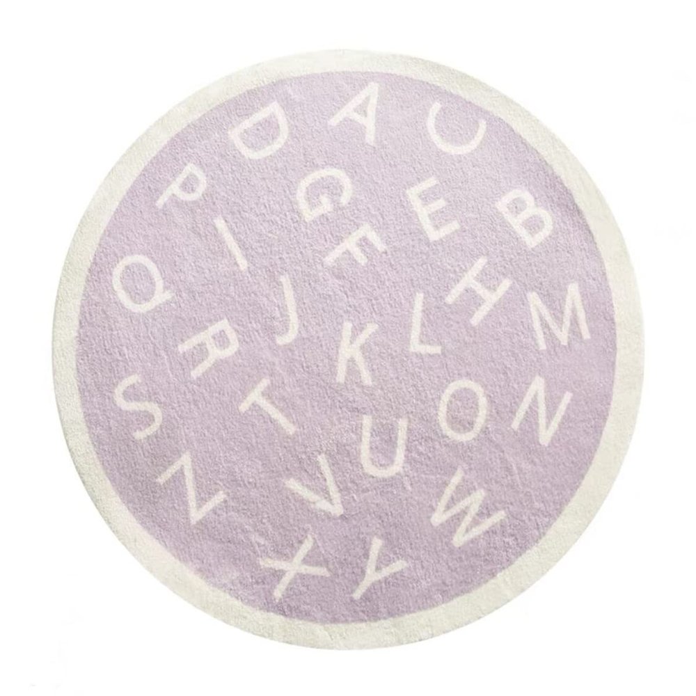 ABC Alphabet Round Rug for Kids Bedroom Play Mat Soft Plush Children Educational Learning Nursery Rug Washable Non-Slip Baby Crawling Mat Floor Carpet Playroom Circle Rug (Purple, 47 inch/3.9 ft)