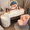 KWOKING Slate Top Makeup Vanity Desk Dressing Table Stool Set with Drawers Dressing Table with LED Dimmable Mirror Makeup Table Storage Cabinet Integrated Dressers White Pink 39" L x 16" W x 31" H view 1