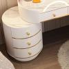 KWOKING Slate Top Makeup Vanity Desk Dressing Table Stool Set with Drawers Dressing Table with LED Dimmable Mirror Makeup Table Storage Cabinet Integrated Dressers White Pink 39" L x 16" W x 31" H view 3