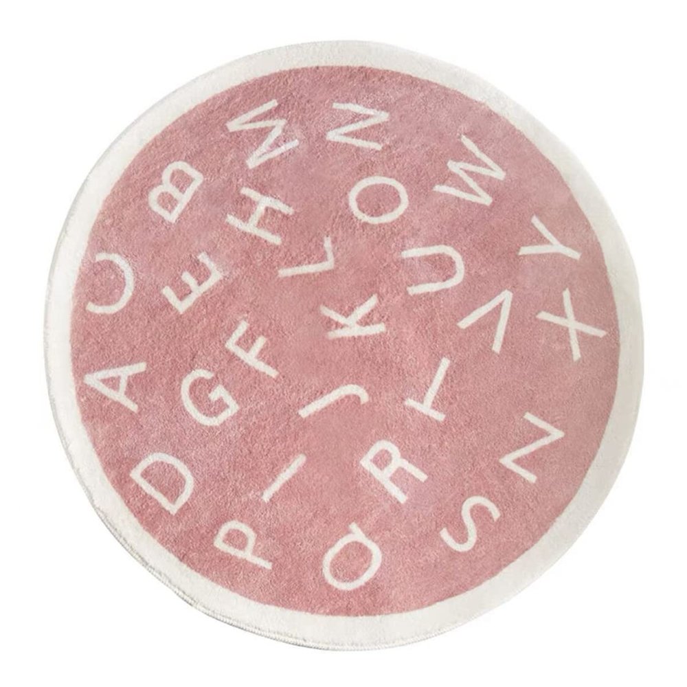 ABC Alphabet Round Rug for Kids Bedroom Play Mat Soft Plush Children Educational Learning Nursery Rug Washable Non-Slip Baby Crawling Mat Floor Carpet Playroom Circle Rug (Pink, 47 inch/3.9 ft)