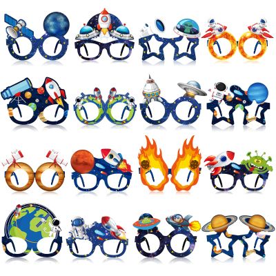 Ireer 32 Pcs Space Party Favors Space Party Paper Eyeglasses Astronaut Solar Paper Glasses Supplies Birthday Photo Booth Props Planet Birthday Supplies Decorations