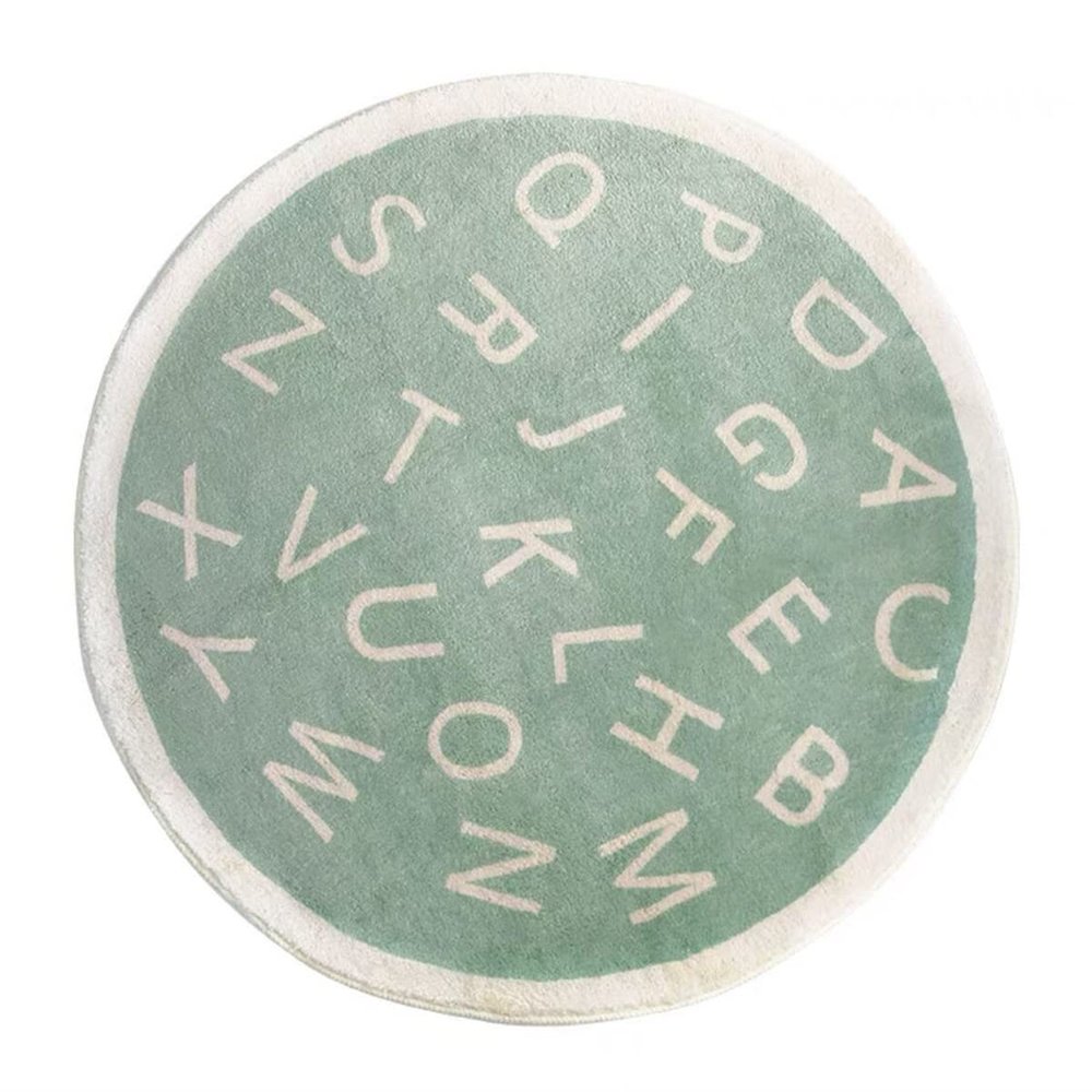 ABC Alphabet Round Rug for Kids Bedroom Play Mat Soft Plush Children Educational Learning Nursery Rug Washable Non-Slip Baby Crawling Mat Floor Carpet Playroom Circle Rug (Green, 47 inch/3.9 ft)