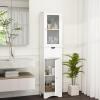 LOKO 67 Tall Bathroom Storage Cabinet with 2 Doors & 1 Drawer, Modern Floor Cabinet with Adjustable Shelves & Frosted Glass Door, Narrow Linen Tower Cabinet for Bathroom Living Room (White) view 2