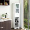 LOKO 67 Tall Bathroom Storage Cabinet with 2 Doors & 1 Drawer, Modern Floor Cabinet with Adjustable Shelves & Frosted Glass Door, Narrow Linen Tower Cabinet for Bathroom Living Room (White) view 4