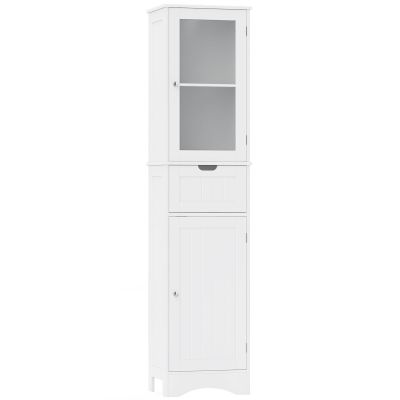 Giantex Freestanding Bathroom Storage Cabinet - 67 Tall Slim Pantry Cabinet with 2 Adjustable Shelves, 2 Doors, 1 Drawer, Anti-Slip Foot Pads, Narrow Floor Cabinet for Bathroom, Living Room (White)