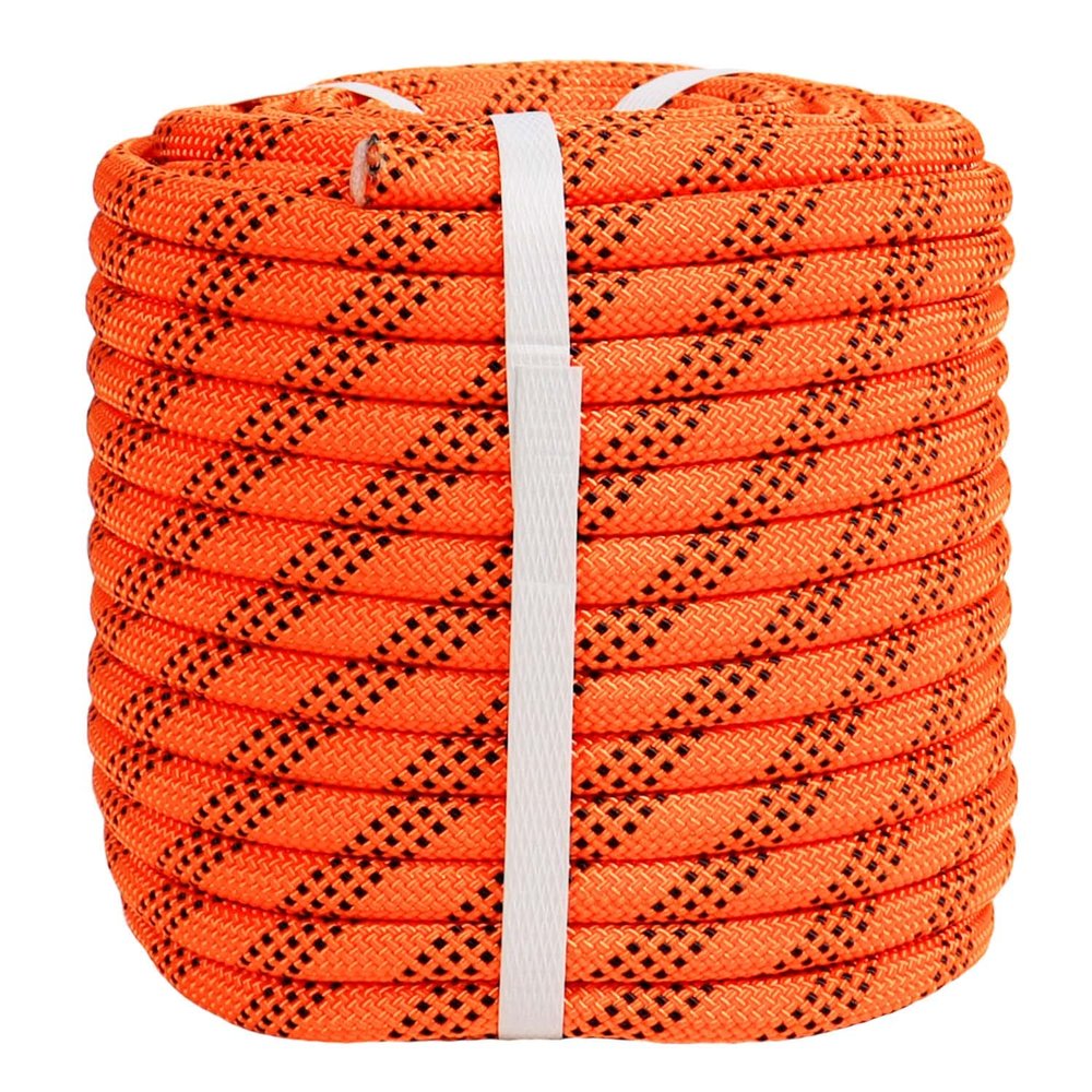 YUZENET Braided Polyester Arborist Rope (3/8 inch X 150 feet) High Strength Bull Rope for Tree Work Truck Securing Camping Swing, Orange/Black
