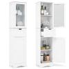 Tangkula 67" Tall Bathroom Storage Cabinet, Slim Freestanding Tower w/ 2 Doors & 1 Drawer, Narrow Floor Cabinet w/Adjustable Shelves & Tempered Glass Door for Bathroom Living Room (White) view 1