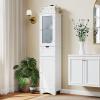 Tangkula 67" Tall Bathroom Storage Cabinet, Slim Freestanding Tower w/ 2 Doors & 1 Drawer, Narrow Floor Cabinet w/Adjustable Shelves & Tempered Glass Door for Bathroom Living Room (White) view 2