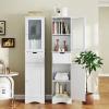 Tangkula 67" Tall Bathroom Storage Cabinet, Slim Freestanding Tower w/ 2 Doors & 1 Drawer, Narrow Floor Cabinet w/Adjustable Shelves & Tempered Glass Door for Bathroom Living Room (White) view 4