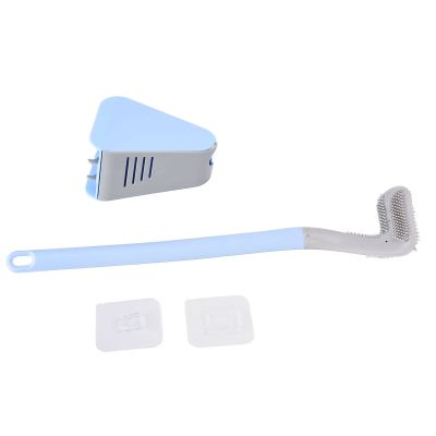 Long Handle Golf Brush Head Toilet Brush,Toilet Brush 360 Golf Toilet Brush Holder Set,Flexible Silicone Toilet Bowl Cleaning Brush Bathroom Long Handled Toilet Cleaner Brush Wall Mounted(Blue)