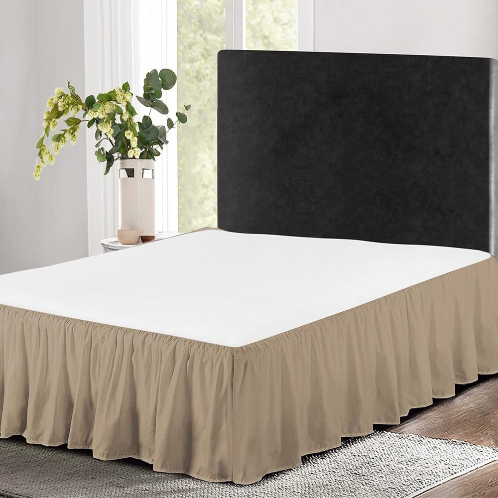 Royalbeddingking Taupe Queen Size 28 Inch Drop Length Three Sided Coverage with 800 Thread Count Egyptian Cotton Ruffled Gatherd Bed Skirt with Split Corners