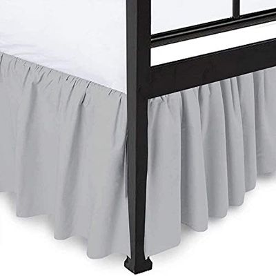 Royalbeddingking Silver Twin Size 32 Inch Drop Length Three Sided Coverage with 800 Thread Count Egyptian Cotton Ruffled Gatherd Bed Skirt with Split Corners