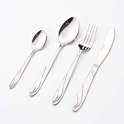 24-Piece Set of Embossing Cutlery Set Kitchen Silverware Tableware Main Stainless Steel Knife and Fork Spoon Commercial Steak Coffee Western Tableware (Silver)