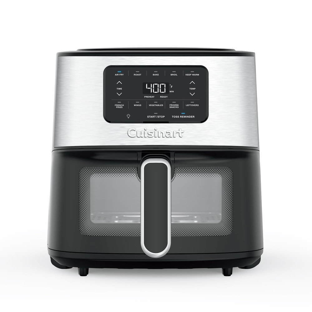 Cuisinart Air Fryer, 6-Quart Basket Large Fryer with 5 Cooking Functions to Roast, Bake, Broil, Air Fry and Keep Warm, 5 Airfryer Presets, Dishwasher-Safe Parts, AIR-200NAS, Stainless Steel & Black