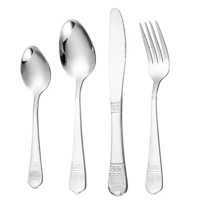 24-Piece Set of Embossing Cutlery Set Kitchen Silverware Tableware Main Stainless Steel Knife and Fork Spoon Commercial Steak Coffee Western Tableware (Silver)