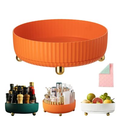 2023 New Rotating Storage Rack with Cleaning Cloth, 360 Spinning Spice Rack Organizer, Makeup Organizer Spinning for Cabinet, Kitchen Must Haves (B2-Orange/11.02*11.02*3.94in)