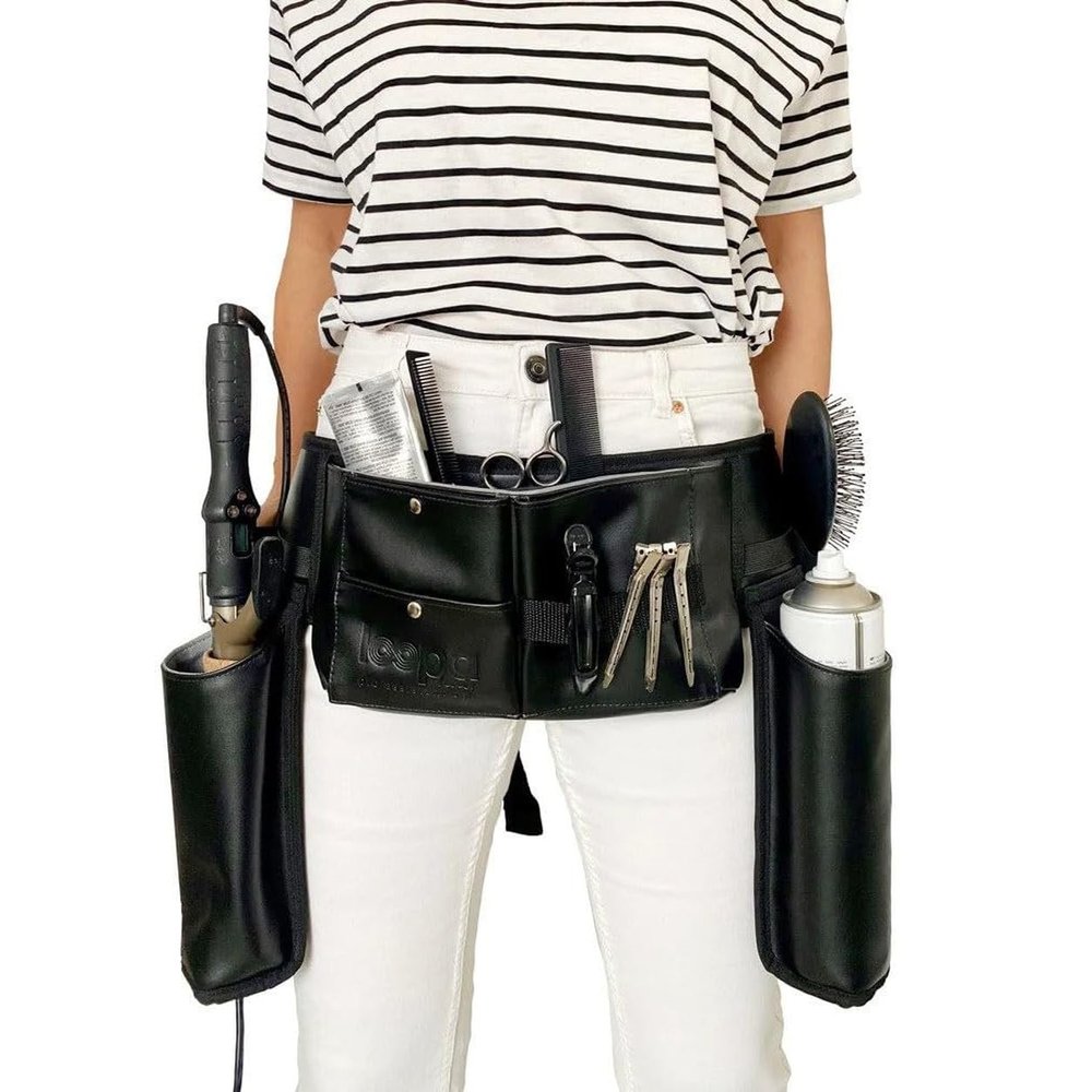 Professional Hair Stylist & Hairdresser Working Belt: Efficient Tool Organization & Workflow Enhancement with Thermal Pocket for Curling Irons Hair Dryers, & Hairspray - Ideal for On-the-Go Stylists