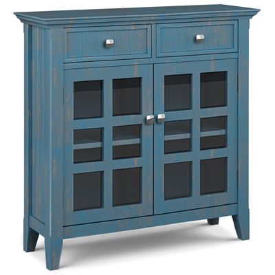SIMPLIHOME Acadian SOLID WOOD 36 Inch Wide Transitional Entryway Hallway Storage Cabinet in Distressed Coastal Blue, For the Living Room, Entryway and Family Room