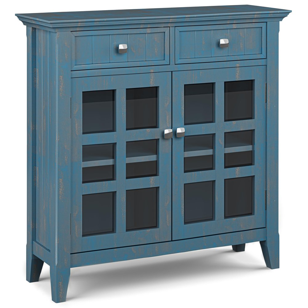 SIMPLIHOME Acadian SOLID WOOD 36 Inch Wide Transitional Entryway Hallway Storage Cabinet in Distressed Coastal Blue, For the Living Room, Entryway and Family Room