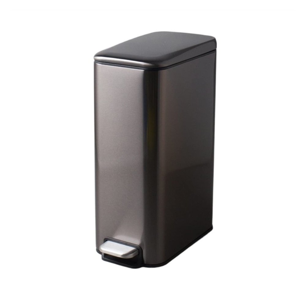 Kitchen Garbage Can Stainless Steel Rectangular Narrow Trash Can for Household Foot-Operated Trash Can with Lid Suitable for Use in Bathroom, 8L Wastebasket (Color : Black)