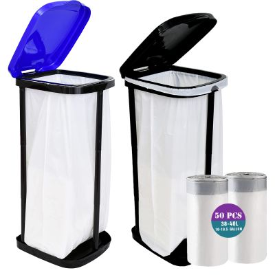 AngeLvet 2PCS Portable Trash Bag Holder Collapsible Trash can with 50 PCS Drawstring Trash Bags | Expandable Outdoor Waste Bins Camping Accessories for Indoor Outdoor RV Picnic Kitchen | Blue & Black