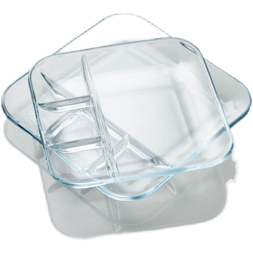 2 Packs Snack Serving Plate, Bariatric Portion Control Plates MyPlate for Adults, Tempered Glass Nutrition Plates with Dividers from Health Beet (Color : 9" Square Plate)