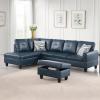Sectional Sofa Set Faux Leather Couch, L Shape Couch for Living Room, Sectional Couch Living Room Furniture Set with Ottoman (Left Hand Facing, Denim) view 1