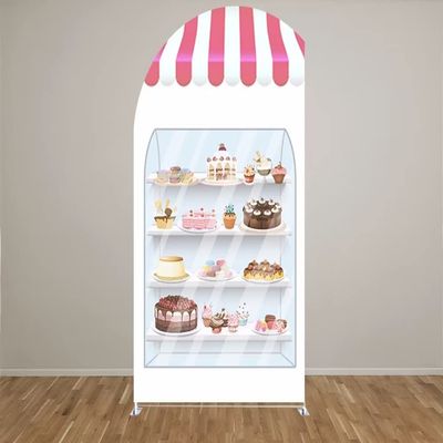 HUAYI Sweet Candy Shop Arch Backdrop Cover for Girl Donut Grow Up Themed Birthday Party Decorations Chiara Backdrops Arched Wall Covers Stands Display Props Patisserie Banner GX170 4ft * 7ft
