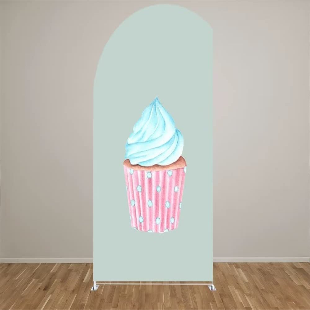 HUAYI Donut Themed Arch Backdrop Cover for Girl Sweet Candy Birthday Party Decorations Chiara Backdrops Arched Wall Covers Stands Display Props Donut Grow Up Banner GX168 4ft * 7ft