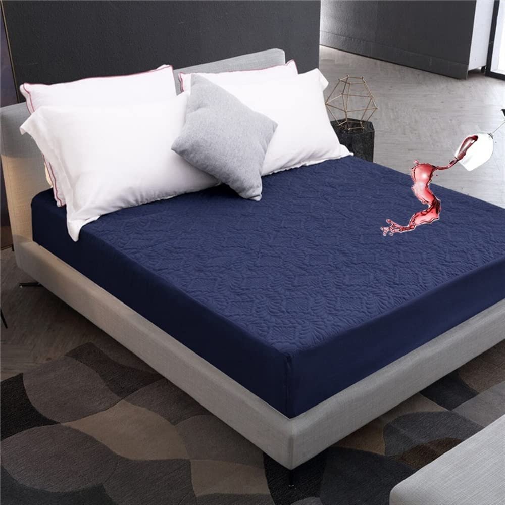 XHHBS Mattress Protector Pad 100% Waterproof Mattress Cover Bed Cover Quilted Fitted Breathable Mattress Pad Noiseless- Deep Pocket Fit Up to 18 Inches (Color : Blue1, Size : Queen-60inX80in)