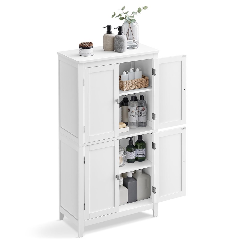 VASAGLE Bathroom Floor Storage Cabinet with 4 Doors, Cloud White