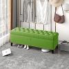 Velvet Storage Bench,Luxurious Storage Ottoman Bench End of Bed Bench,Buttons Upholstered Bench with Storage,Light Green,60X40X45Cm(24X16X18Inch) view 1