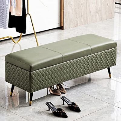 Leather Storage Ottoman Bench,Premium Storage Bench End of Bed Upholstered Bench,Modern Bedroom Bench Entryway Bench,Green,100X40X45Cm